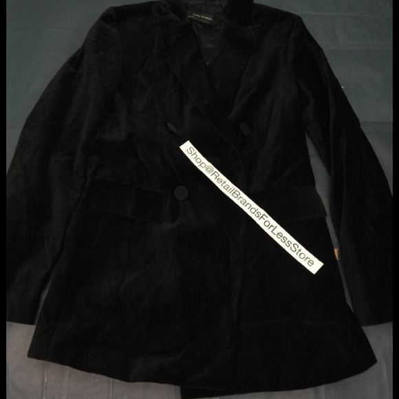 ZARA WOMAN Black Velvet Effect Satin Accent Double Breasted Tuxedo Blazer - Picture 9 of 10